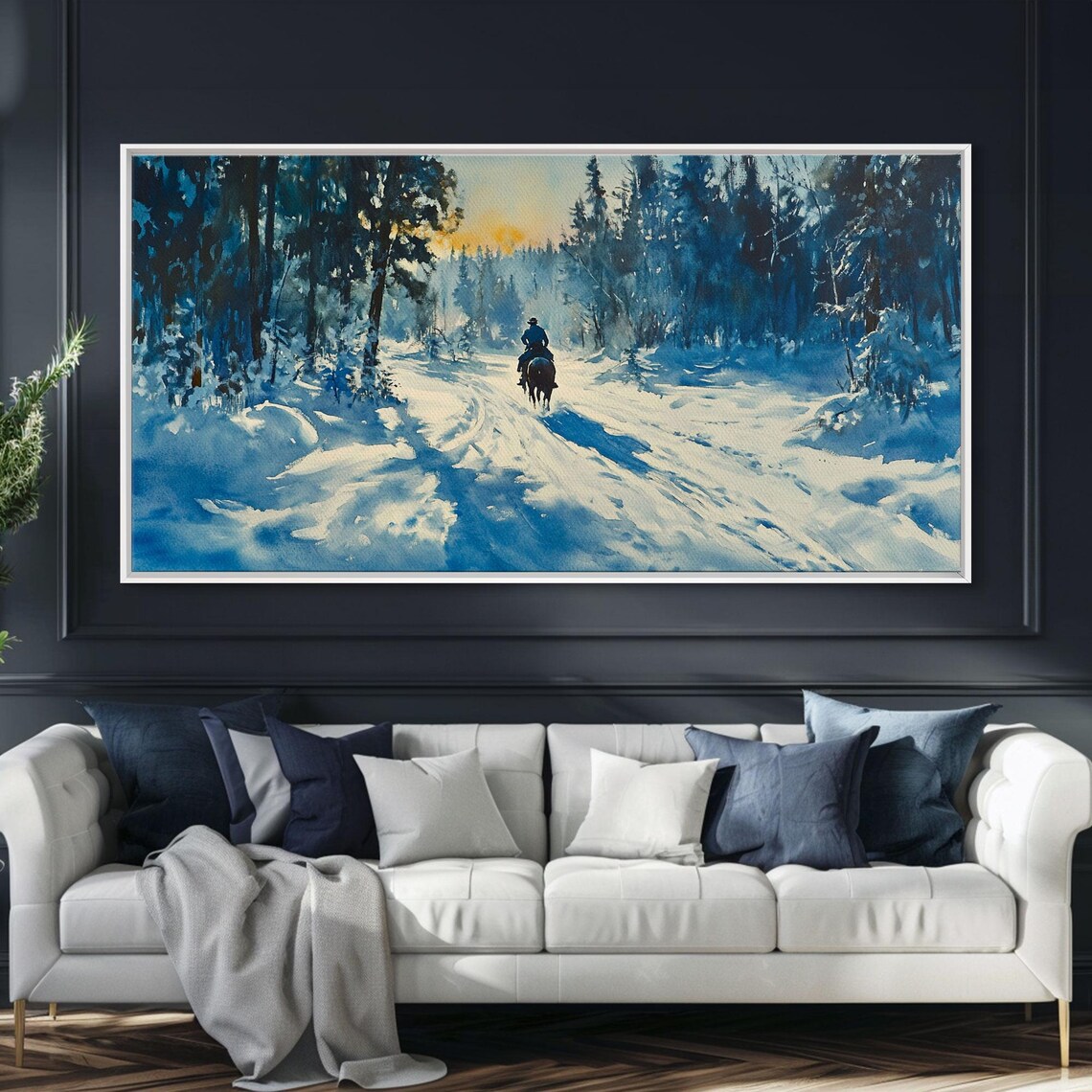 Lone Horse Rider On Snowy Forest Trail Winter Sunset Art Print - Image 6