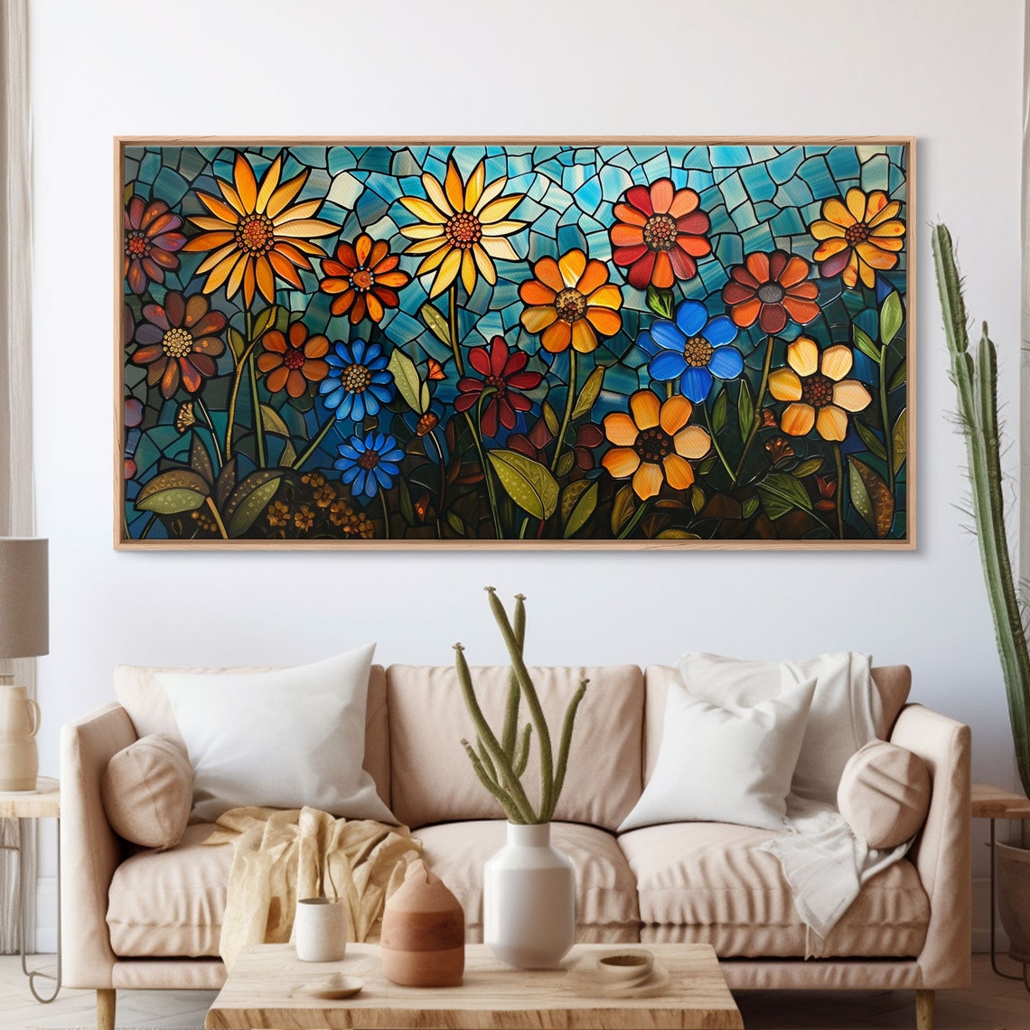 Stained Glass Wildflowers Sunflowers Daisies Mosaic Bloom Art Poster - Image 3
