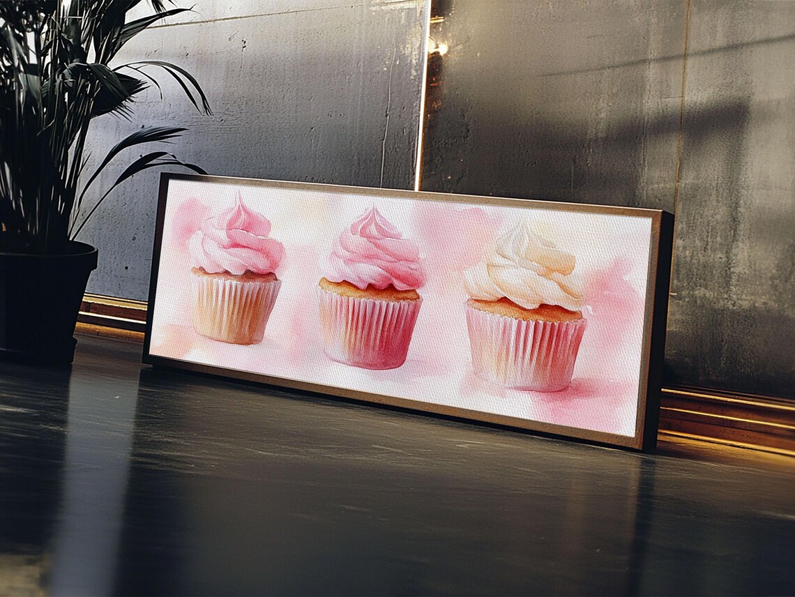 Cupcake Painting with Light Pink Frosting, Kitchen Art Print - Image 2
