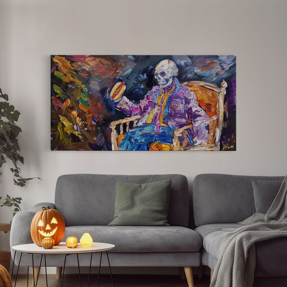 Skeleton Havin A Hot Dog, Funny Halloween Decor - Image 4