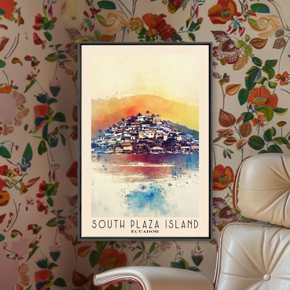 South Plaza Island Ecuador Watercolor Beach Print Vacation Gift Ecuador Wall Art Framed Print Framed Beach Painting