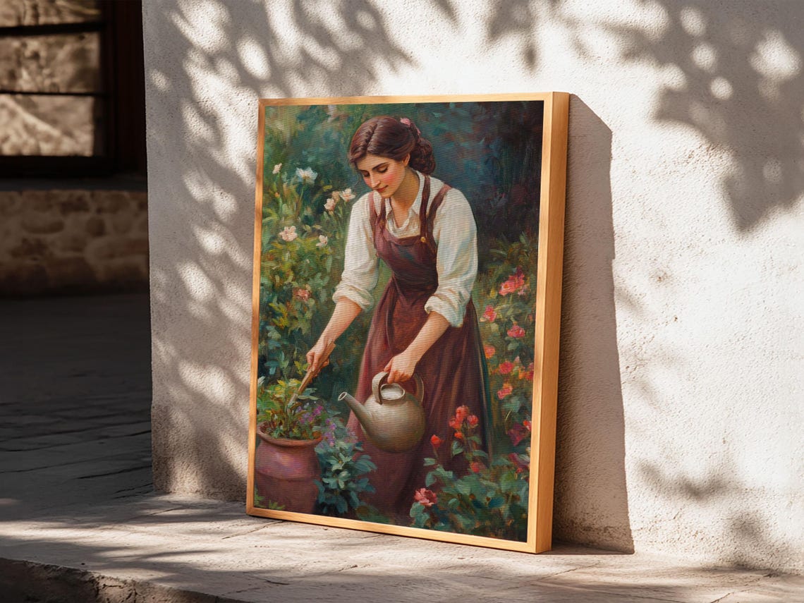 Art Print In The Garden Woman In Garden Painting Wall Art Print Extra Large Art Gardening Wall Art Gardening Gift Idea - Image 3