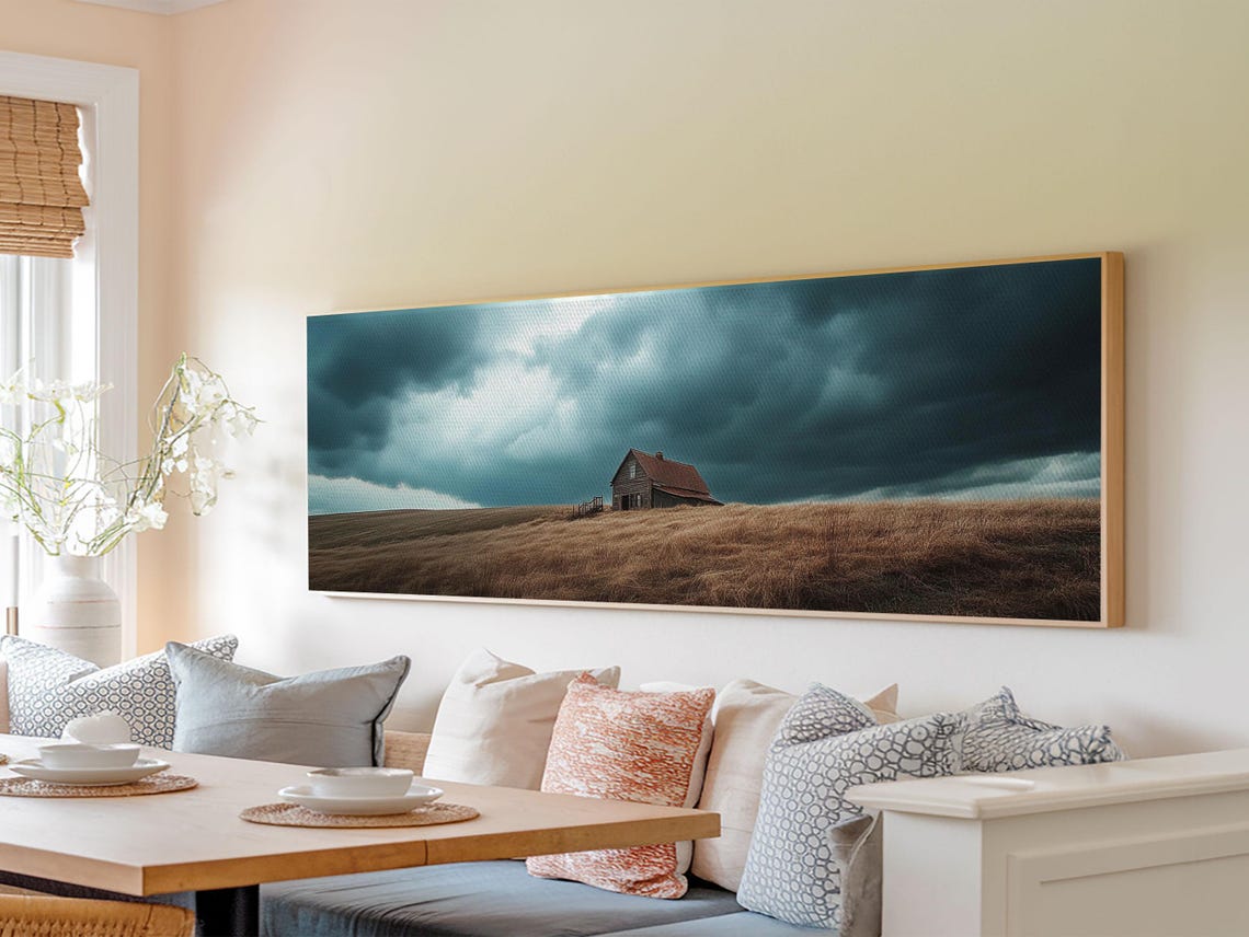 Lonely Rustic Barn Stormy Sky Golden Field Dramatic Wall Poster - Image 2