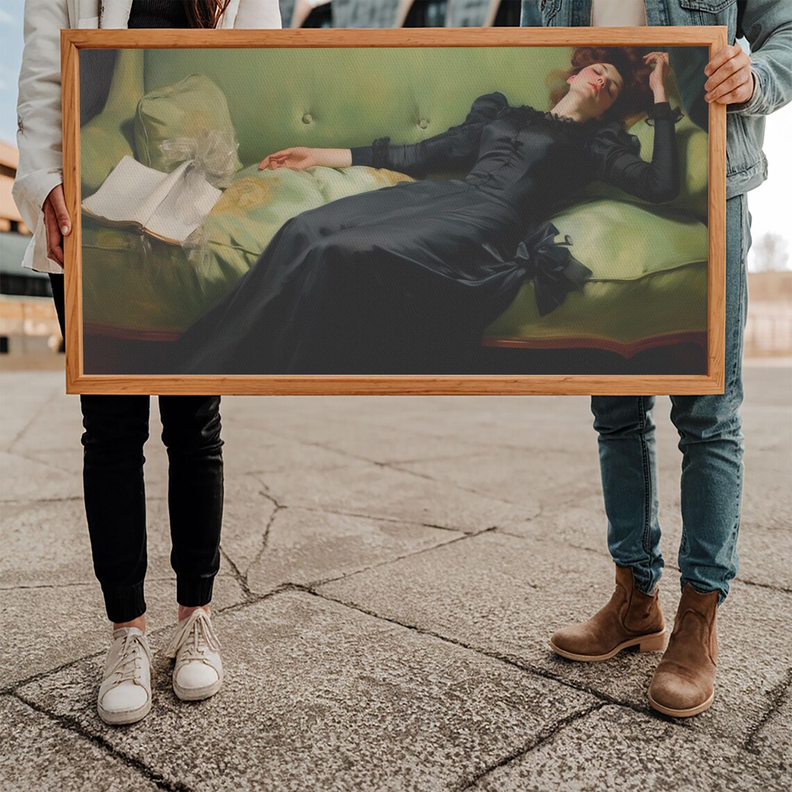 Victorian Woman Reclining On Green Sofa Classic Vintage Painting Wall Poster - Image 5
