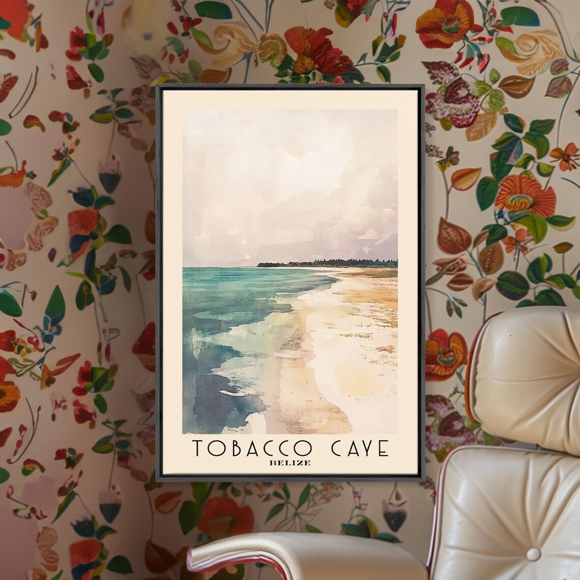 Tobacco Caye Belize Beach Shoreline Turquoise Water Watercolor Poster
