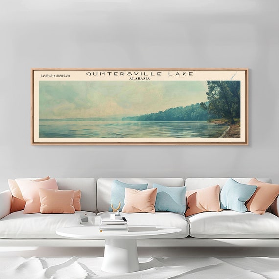 Guntersville Lake Alabama Framed Print Panoramic Lake House Decor Wall Art Travel Poster Peaceful Lake Painting Nature Art