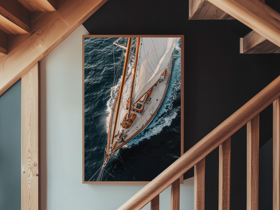 Birds Eye View Of Sailboat, Nautical Wall Art Print
