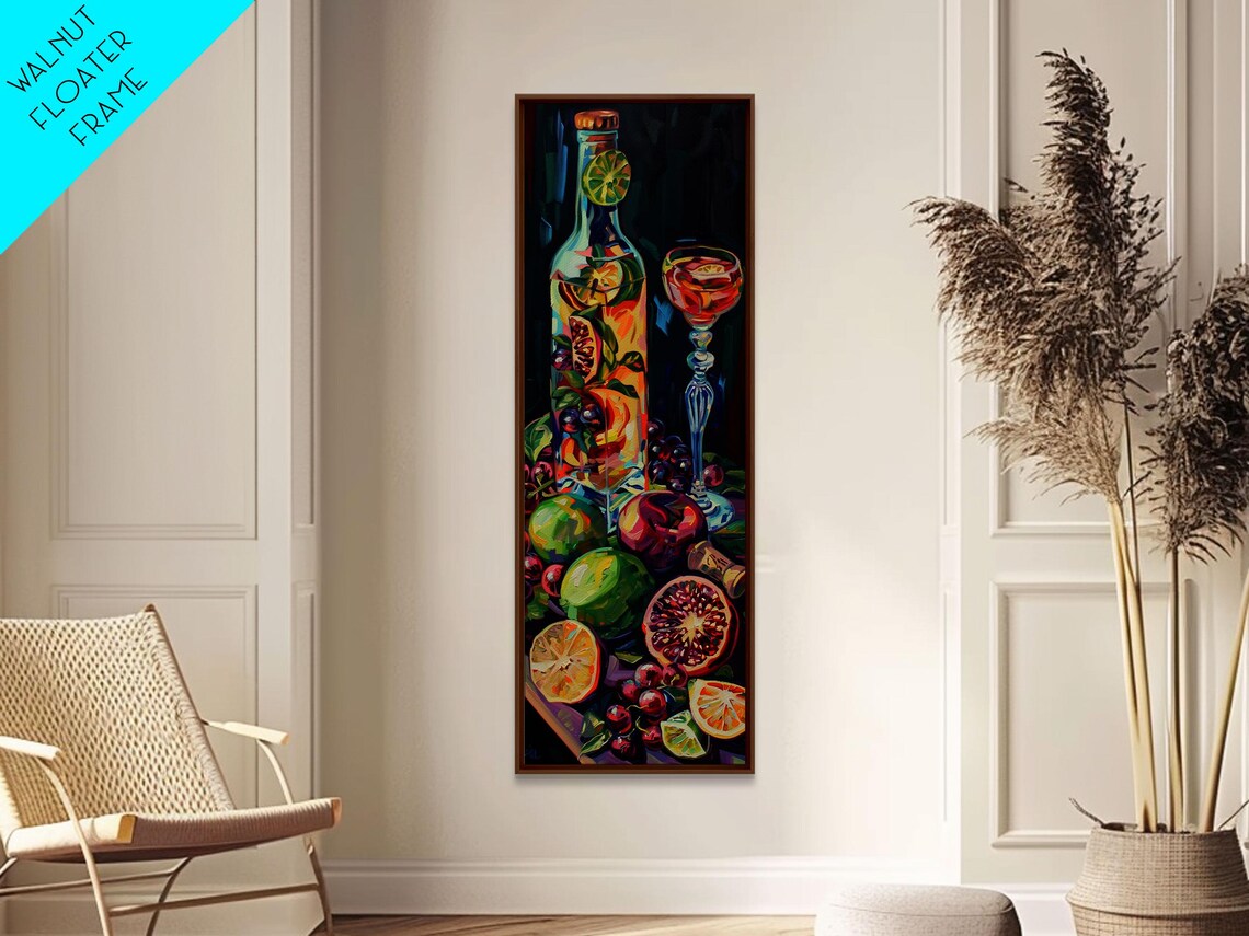 Colorful Cocktail Still Life With Wine Bottle And Fresh Fruit Bar Poster