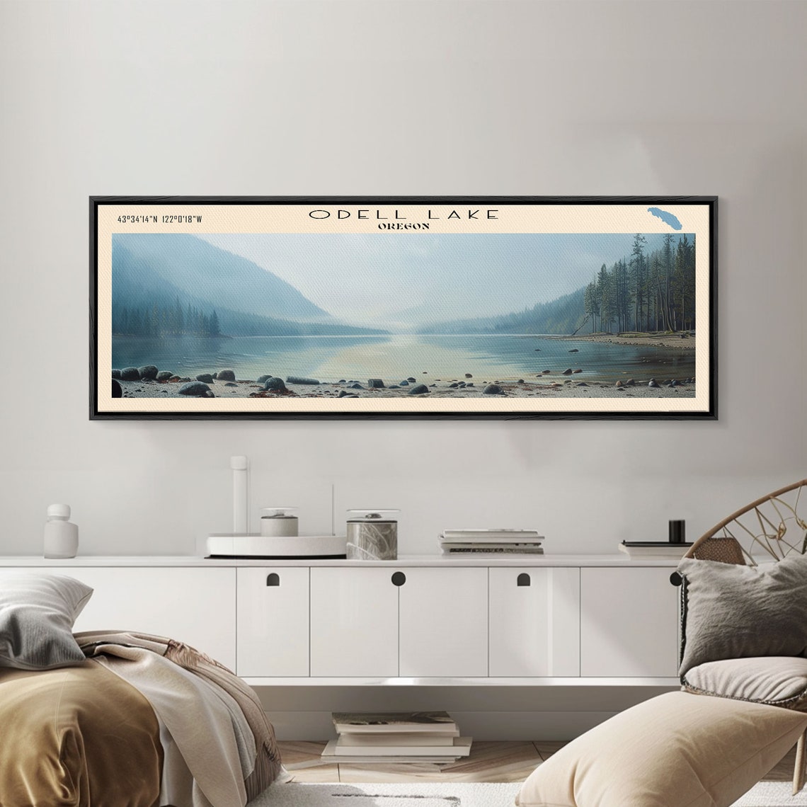 Odell Lake Oregon Misty Pale Blue Mountain Shoreline Lake View Poster - Image 5