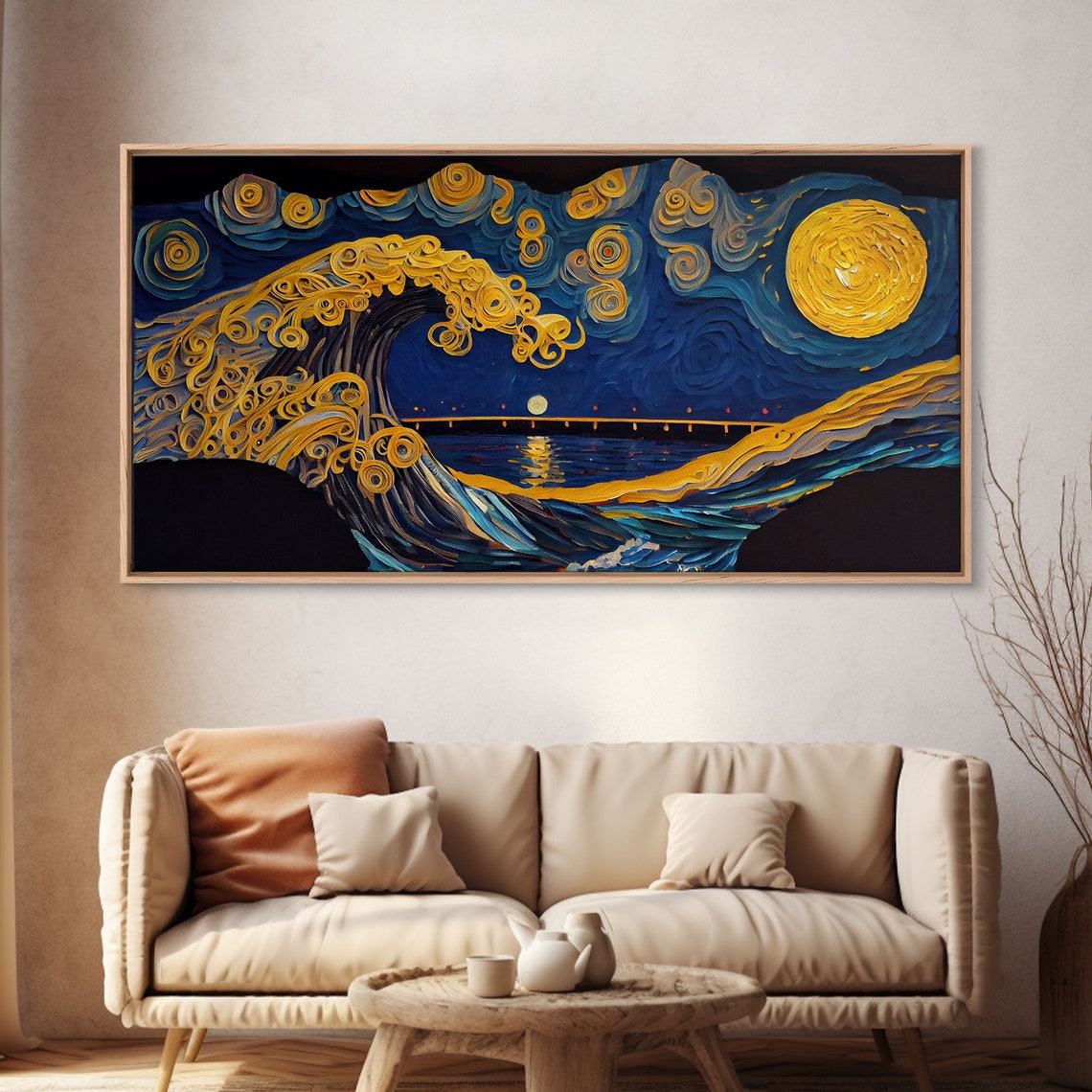 Starry Night Ocean Wave Full Moon Swirling Sky Seascape Art Poster - Image 4