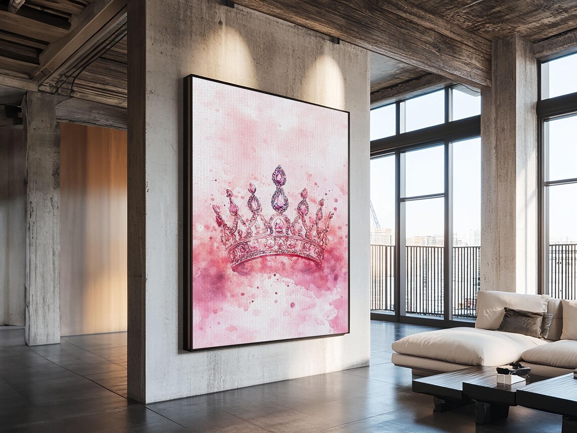 Pink Jeweled Crown Watercolor Elegant Princess Feminine Blush Poster