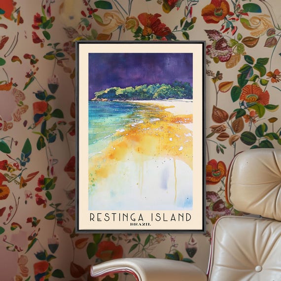Restinga Island Brazil Watercolor Print Vacation Gift Brazil Wall Art Beach Painting Beach Decor Large Wall Art Wood Frame Art