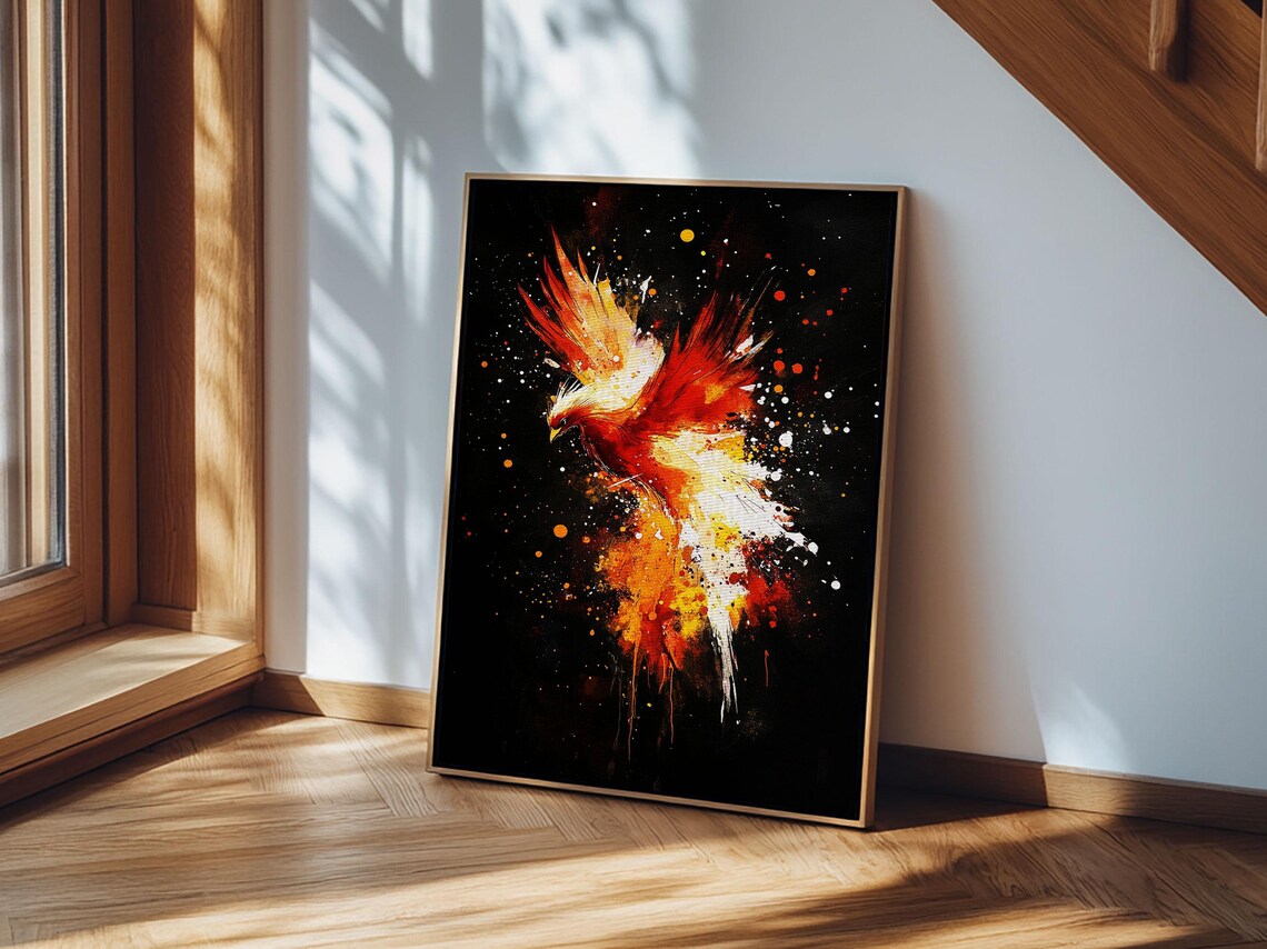 Phoenix Rising In Flames Splash Art Bold Firebird Graffiti Punk Poster - Image 6