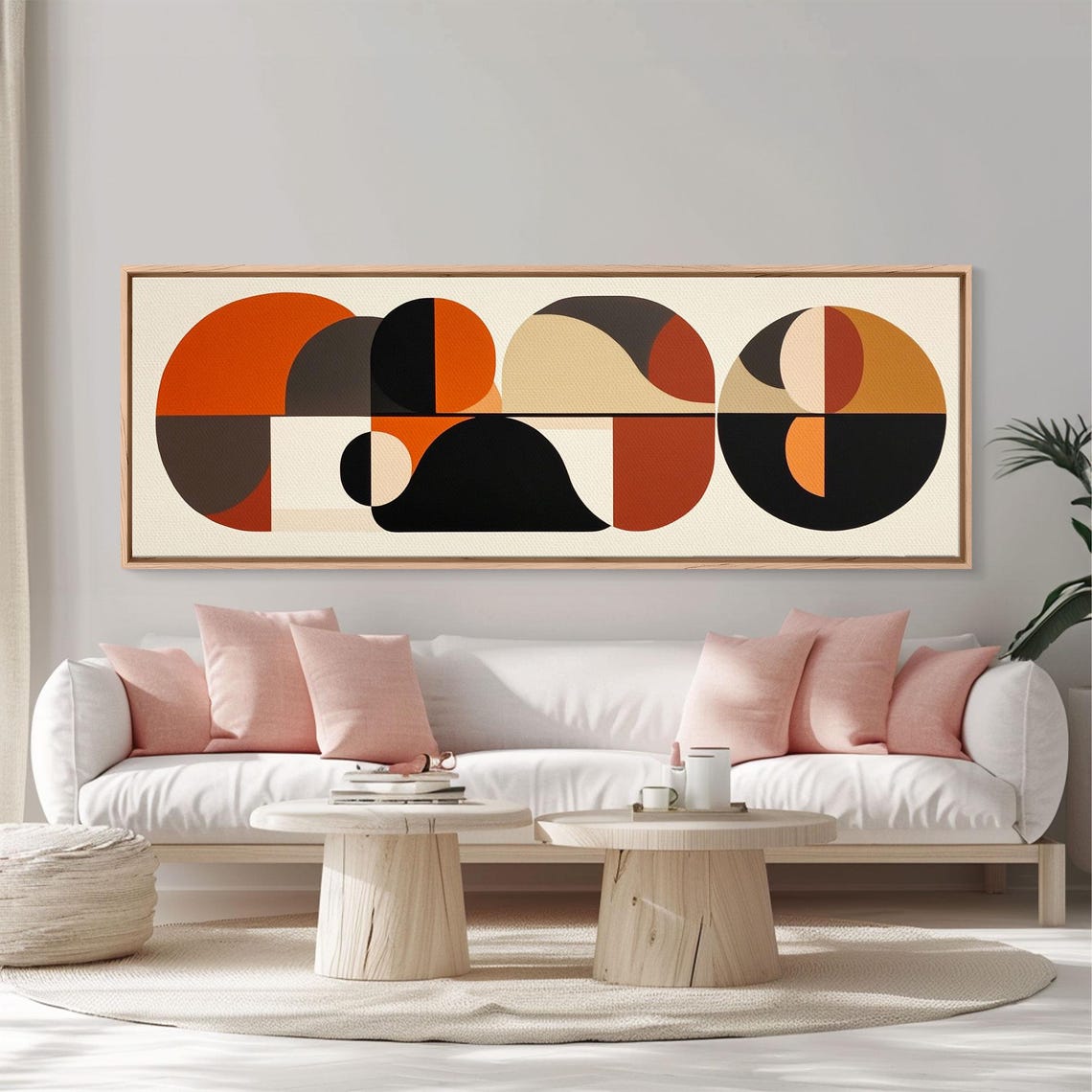 Burnt Orange Black Bold Circles Geometric Mid Century Modern Poster
