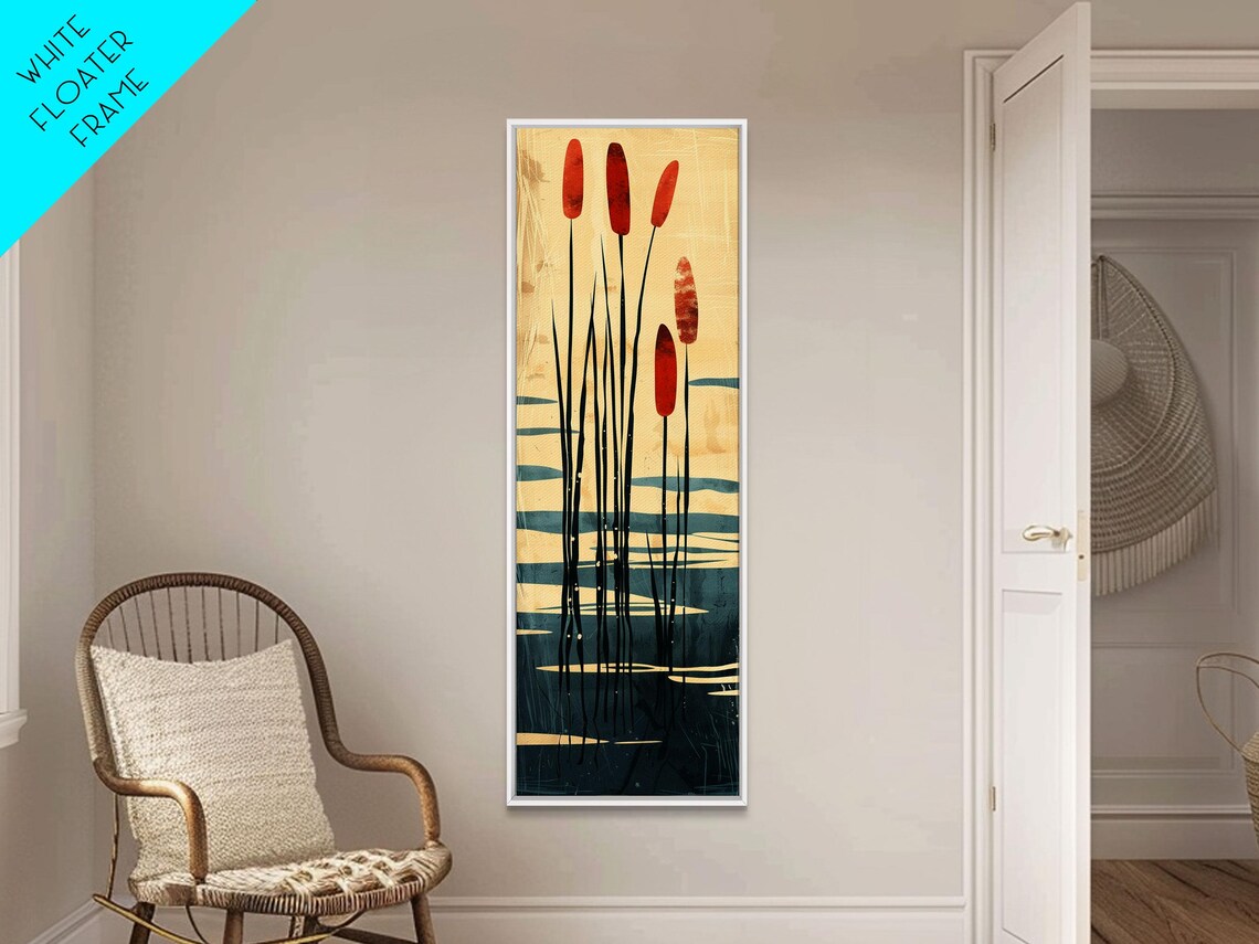 Minimalist Cattail Reeds Red Tops Abstract Tall Earthy Art Print - Image 5
