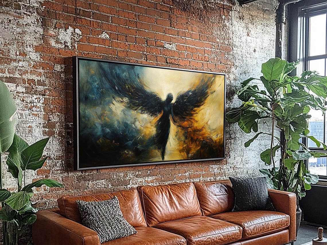 Dark Angel Black Wings Rising Golden Clouds Gothic Fantasy Art Poster - Image 4
