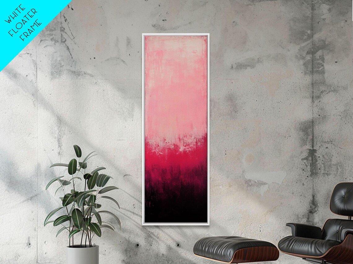 Blush Pink To Black Ombre Gradient Tall Vertical Minimalist Abstract Poster - Image 2