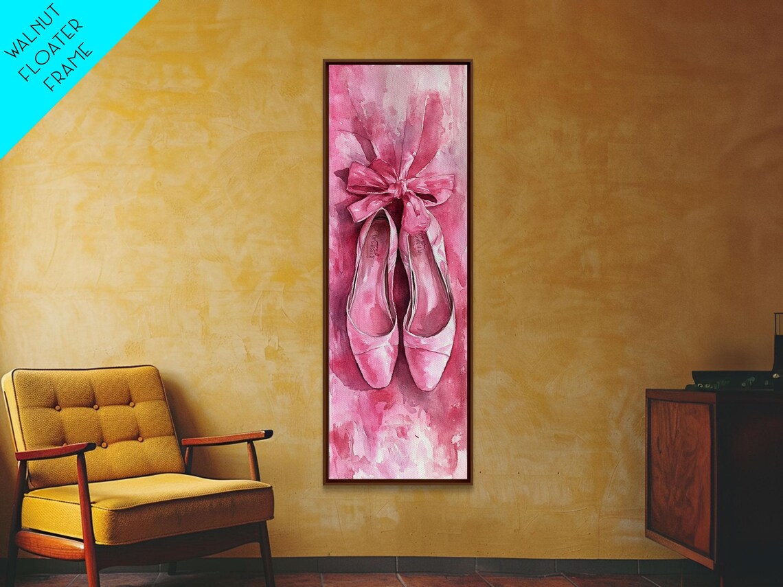 Pink Ballet Shoes Watercolor Painting Pointe Slippers Bow Vertical Poster - Image 5