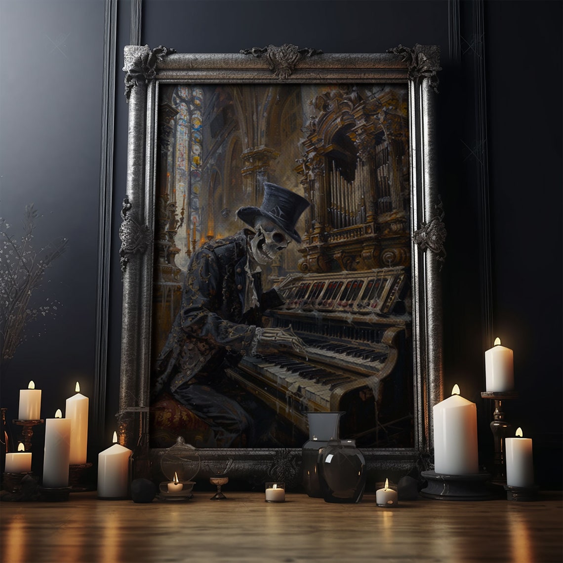 Skeleton Organist Gothic Cathedral Haunted Church Musician Art Poster - Image 4