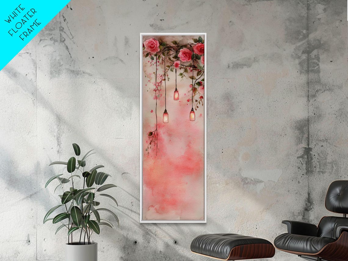 Pink Roses Hanging Lanterns Romantic Watercolor Boho Art Poster - Image 2