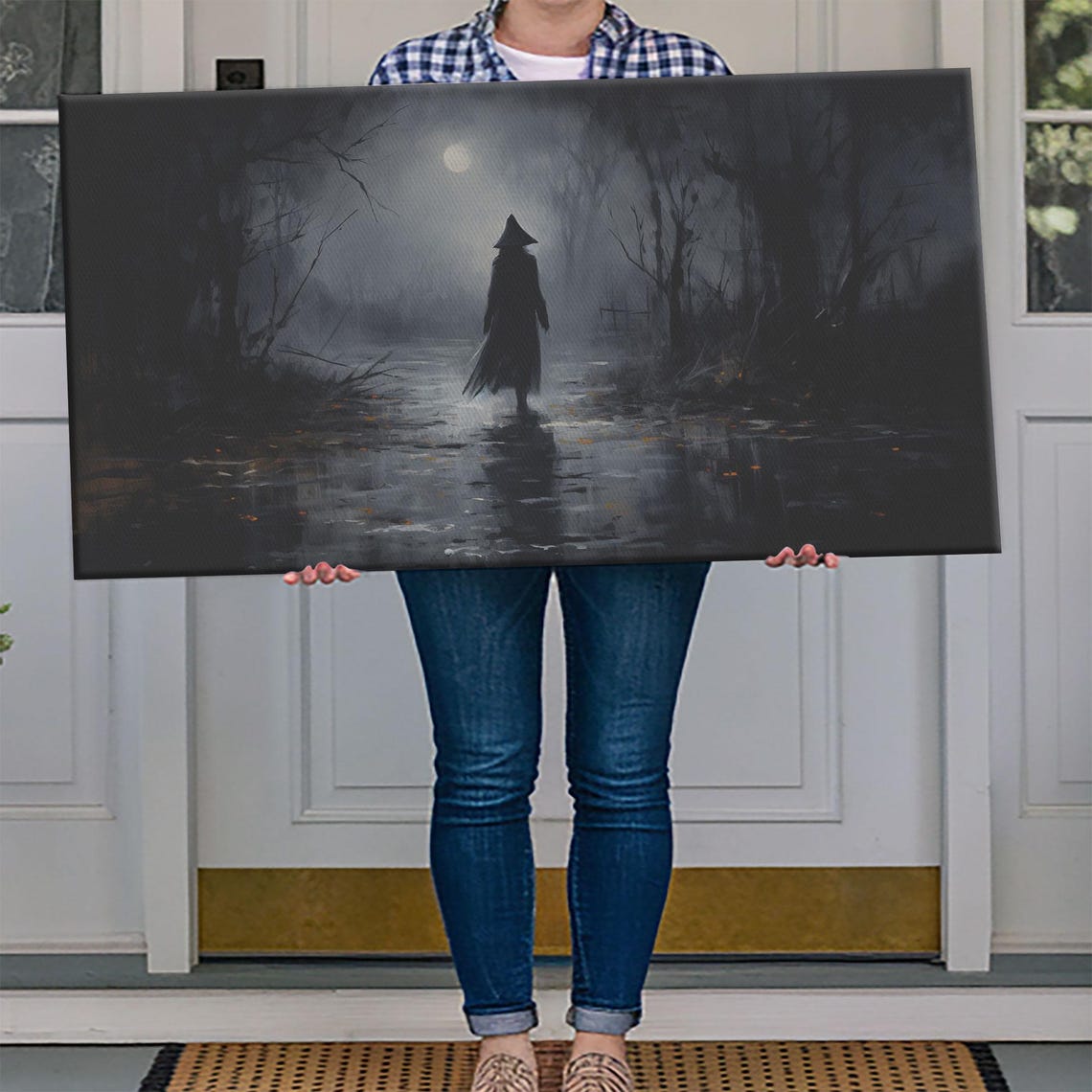 Witch Silhouette Misty Moonlit Forest Night Gothic Witchcraft Poster - Image 4