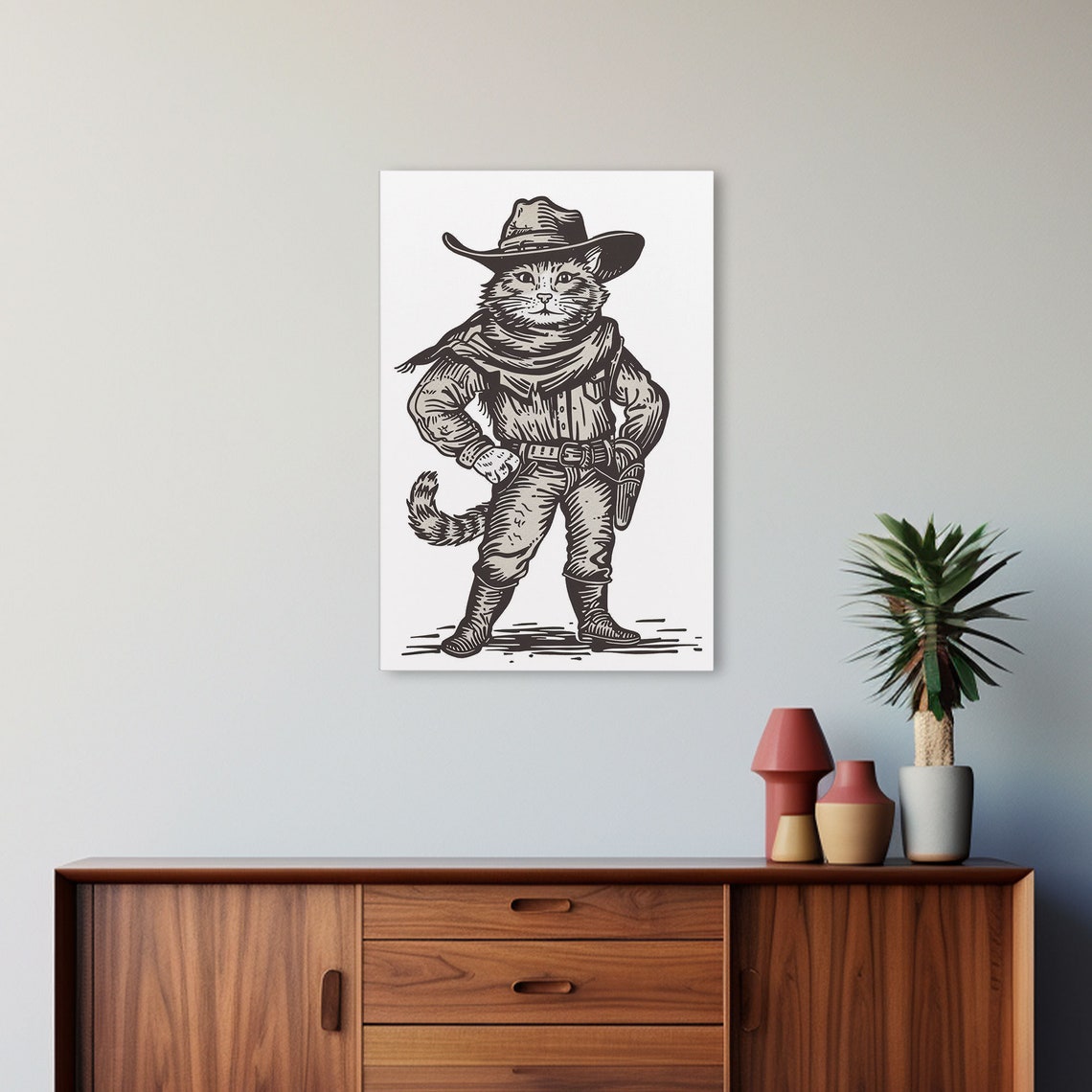Cowboy Cat Vintage Engraving Style Western Gunslinger Kitty Poster - Image 4