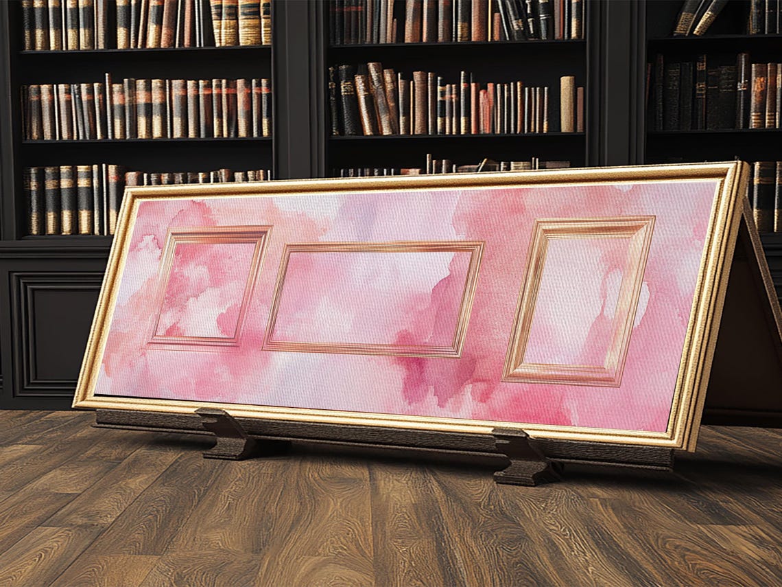Golden Frames Print Light Pink Wall Art Minimalist Decor Modern Artistic Horizontal Artwork Boho Home Gift Idea - Image 3