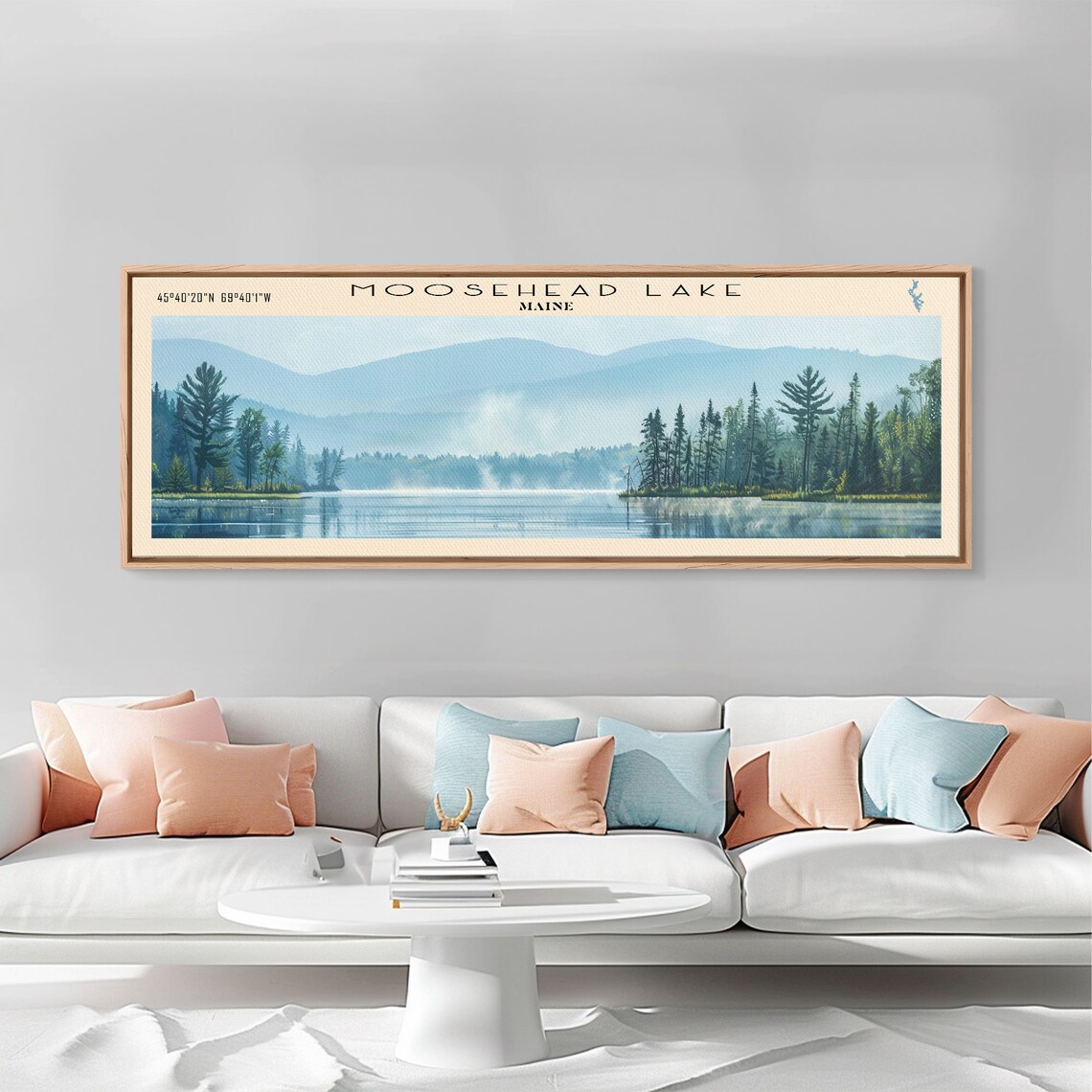 Moosehead Lake Maine Blue Misty Mountains Pine Shore Travel Poster - Image 5