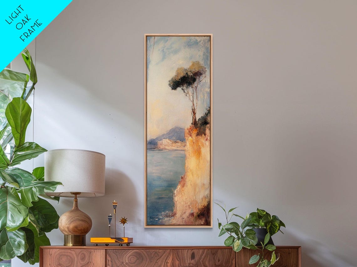 Victorian Landscape Oil Painting Print Tall Skinny Wall Art Coastal Painting Coastal Landscape Art Italian Seaside Painting Wall Art