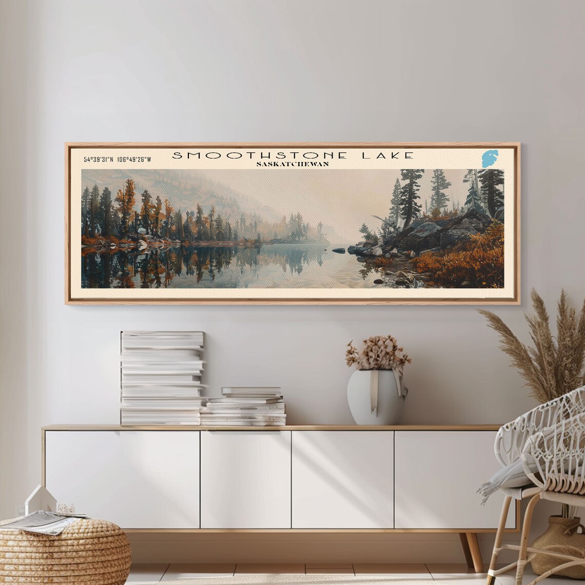 Smoothstone Lake Saskatchewan Misty Autumn Reflection Travel Poster - Image 5