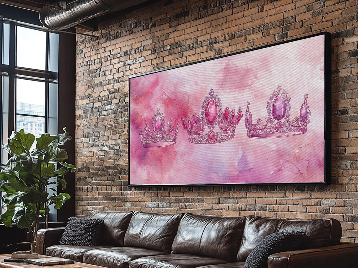 Pink Jewel Tiaras Triple Crown Princess Glam Watercolor Wall Poster - Image 2