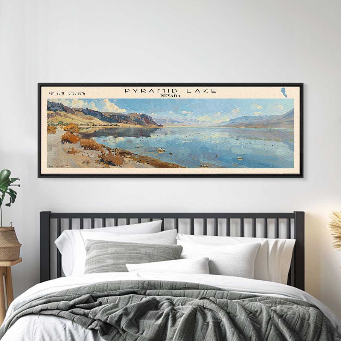 Pyramid Lake Framed Print Lake House Decor Panoramic Travel Poster Scenic Wall Art Modern Art