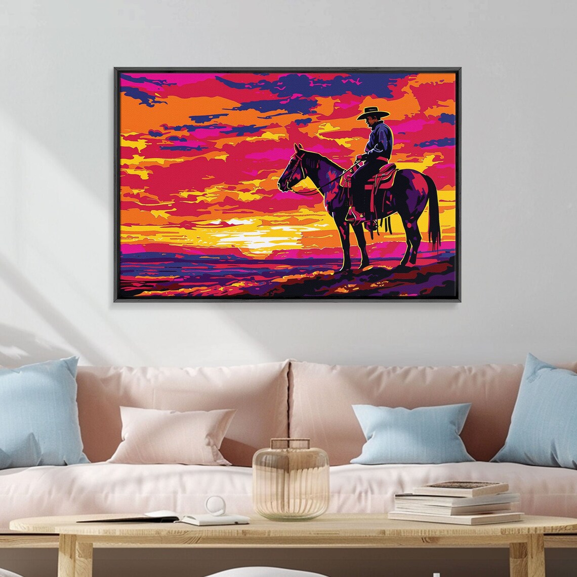 Wild West Cowboy on Horseback Neon Sunset Pop Art Western Wall Poster - Image 4
