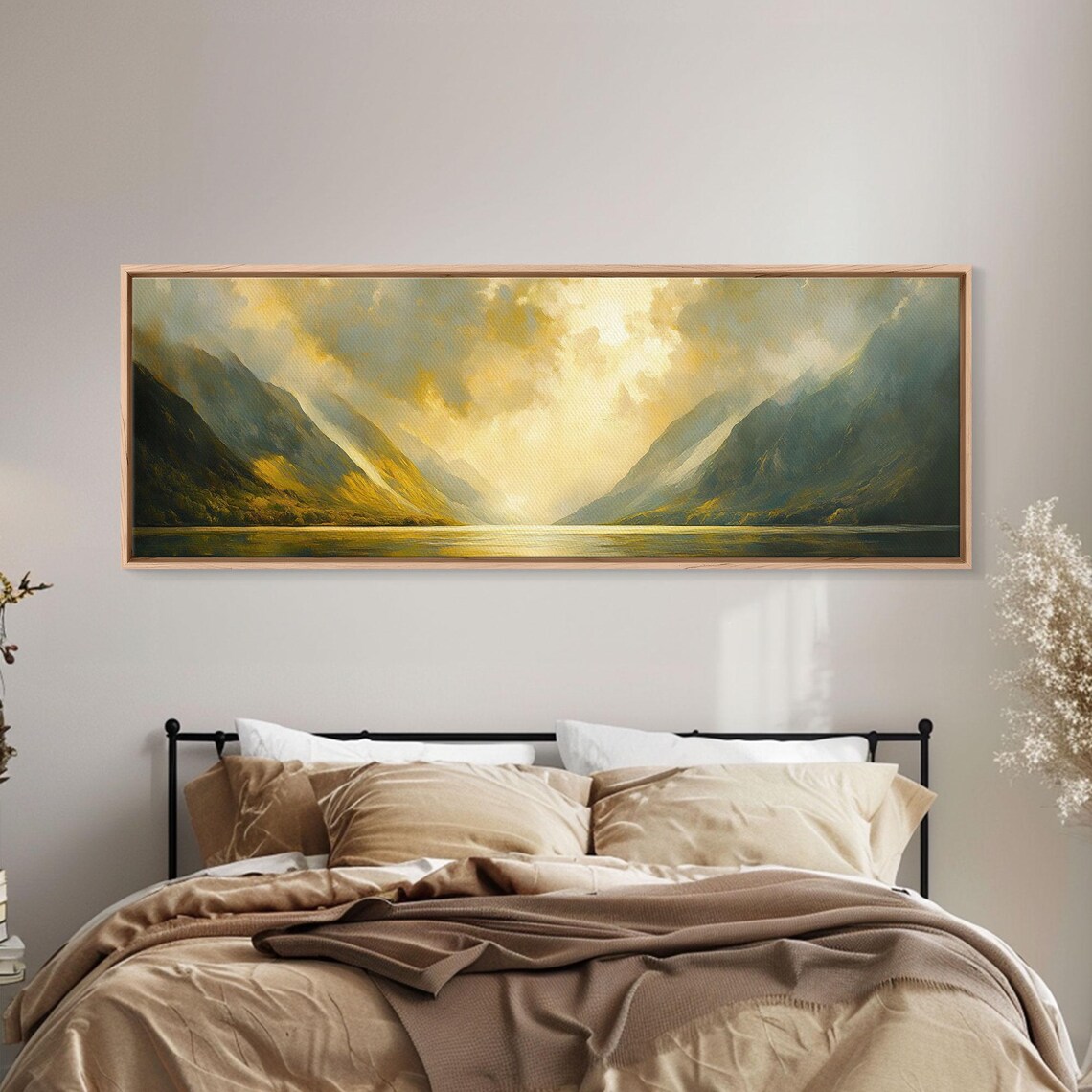 Sunrise Valley Golden Mist Green Mountain Lake Landscape Poster - Image 4