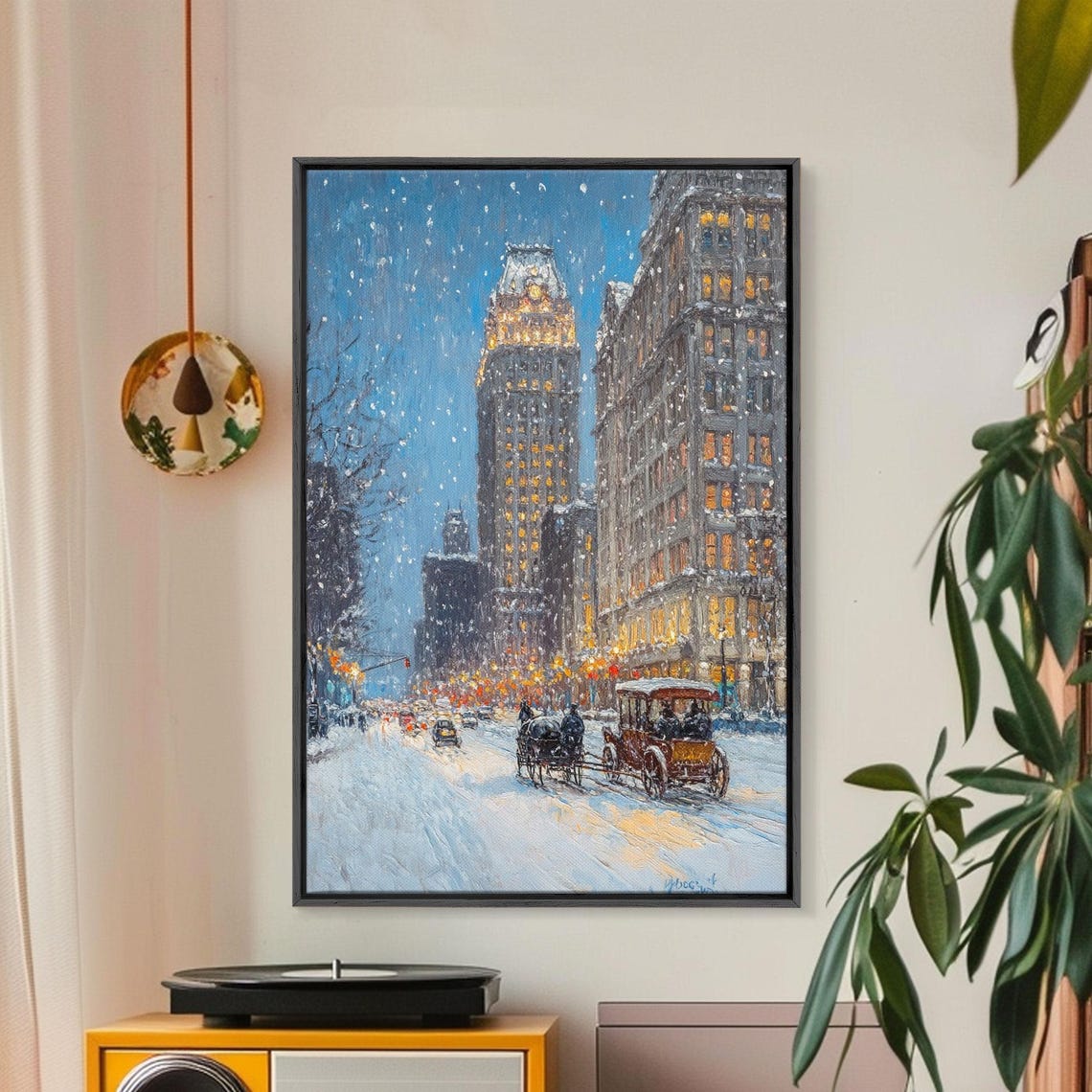 Snowy City Avenue Night With Horse Carriages In Falling Snow Poster - Image 5