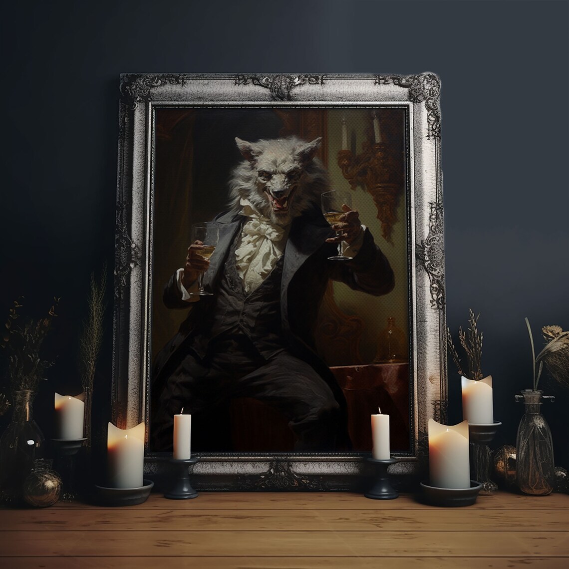 Vintage Werewolf Halloween Art Print, Gothic Victorian