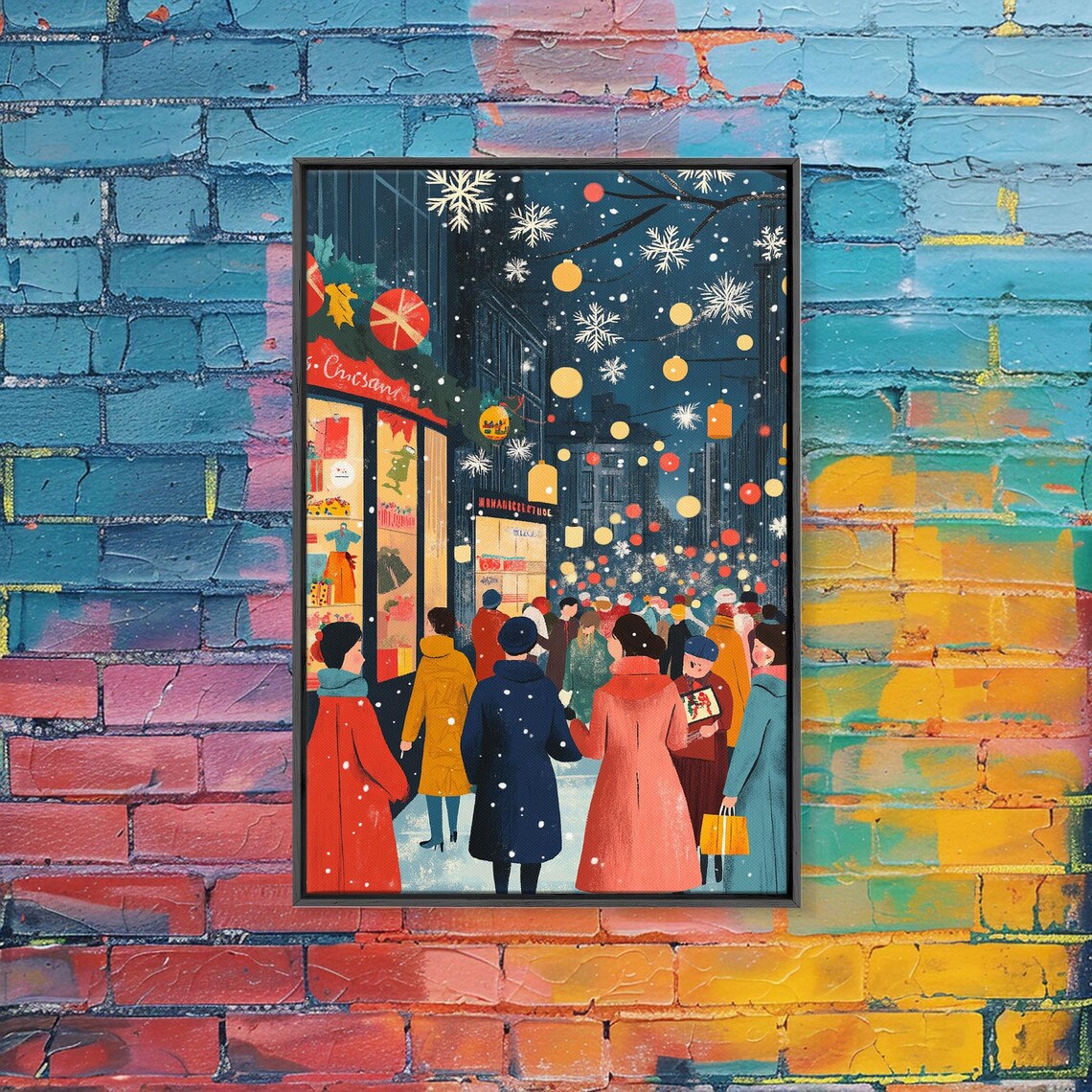 Retro City Christmas Shopping Scene, Vintage Holiday Poster - Image 2