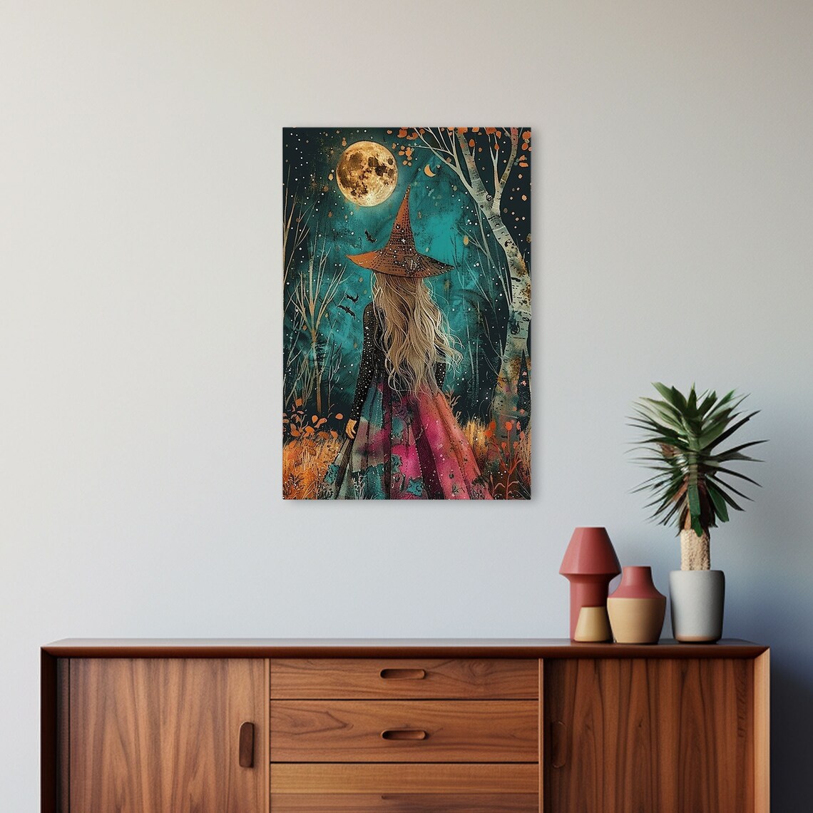 Wild Flower Springtime Witch, Boho Halloween Art