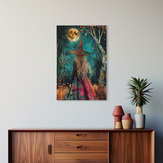 Wild Flower Springtime Witch, Boho Halloween Art