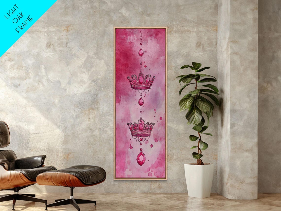 Ruby Crowns Hanging Chains Pink Watercolor Royal Gem Art Poster - Image 2