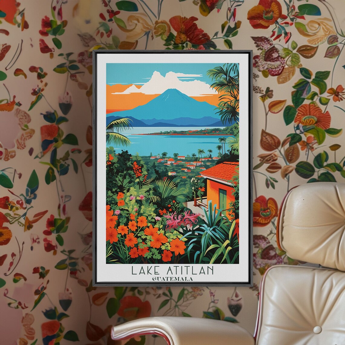 Lake Atitlan Guatemala Volcano Tropical Garden Lakeview Travel Poster
