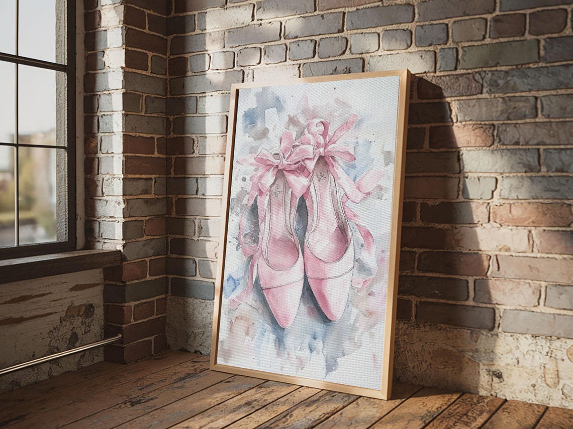 Pink Ballet Shoes Ribbon Watercolor Dance Studio Dreams Art Print - Image 4
