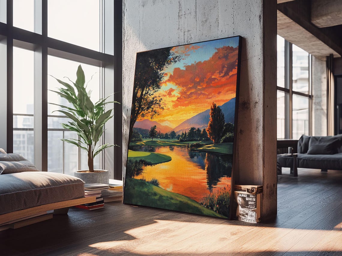Golden Sunset Golf Framed Print Landscape Wall Art Rustic Horizontal Decor Living Room Painting Gift Idea For Him - Image 6