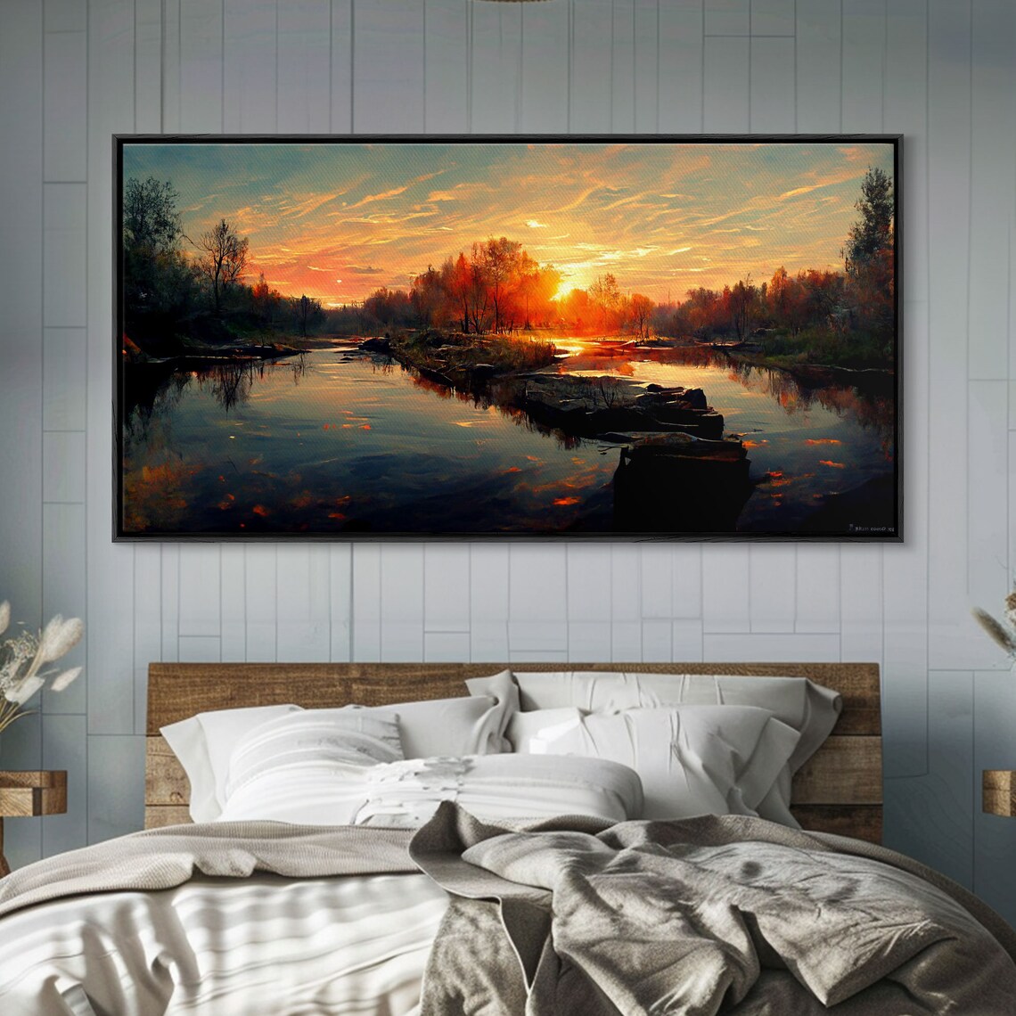 Lake Sunset Oil Painting Style Art Print - Image 3