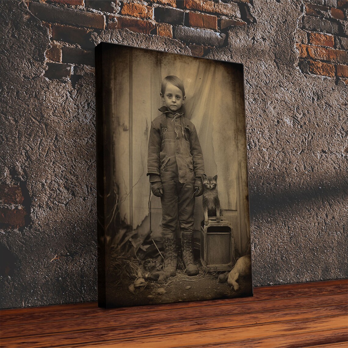 Creepy Vintage Photograph Boy Cat Eerie Antique Portrait Spooky Decor Poster - Image 6