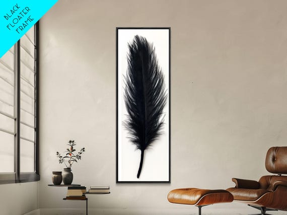Abstract Black Feather Painting Print Tall Skinny Art Retro Home Decor Abstract Art Narrow Tall Wall Art Feather Art Farmhouse Art