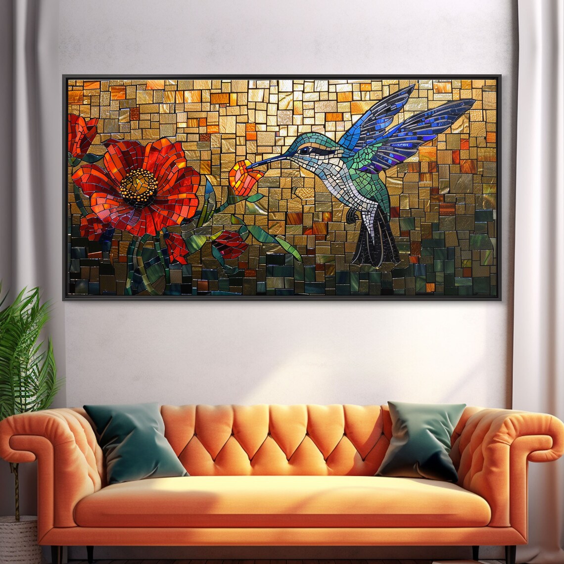 Hummingbird Stained Glass Style Wall Art Print - Image 4