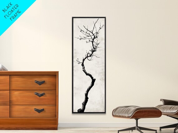 Framed Print Of Minimalist Birch Tree Art In Black And White Wabi Sabi Art Rustic Wall Art Above Bed Wall Art Tall Skinny Art