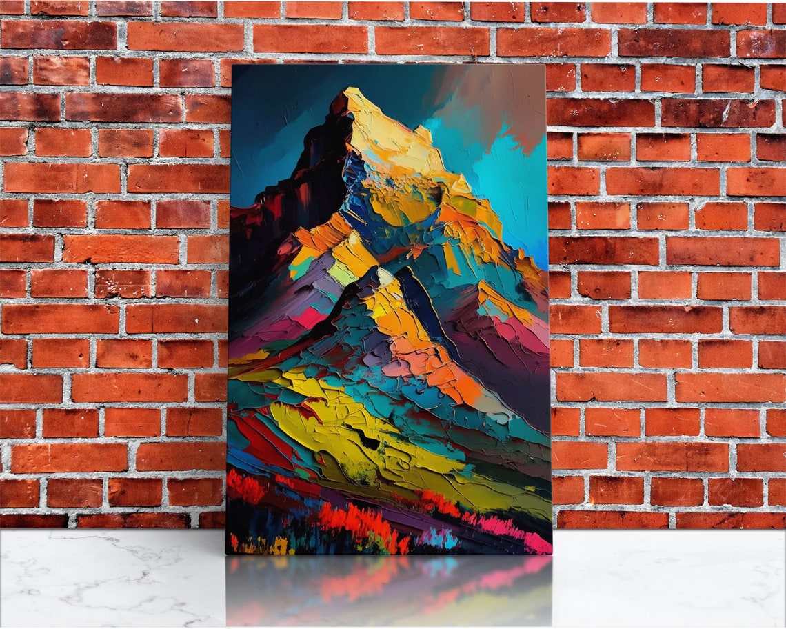 Colorful Abstract Mountain Summit Impasto Sunset Peaks Wall Art Poster - Image 3