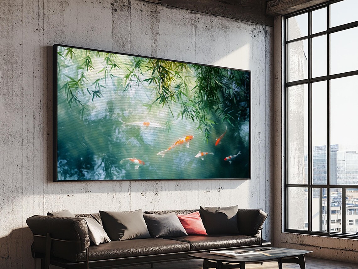Koi Fish Swimming In A River Framed Print Minimalist Art Wabi Sabi Style Home Decor - Image 5